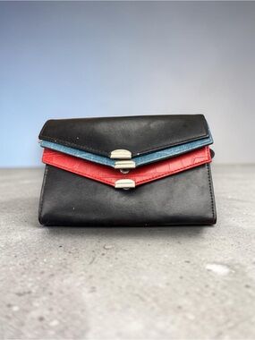 Samsonite Black Leather Envelope Wallet with Red & Blue Flaps